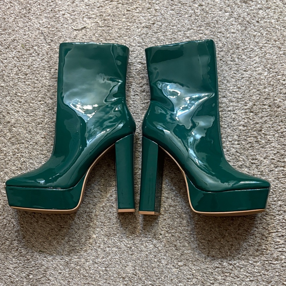 Fashion Nova Emerald Patent Heeled Boots